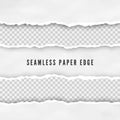 Set of torn seamless paper borders. Abstract paper texture with damaged edge. Vector illustration isolated on transparent Royalty Free Stock Photo