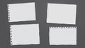 Set of torn of white blank and line note, notebook paper are on black background for text, advertising or design. Vector
