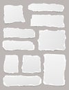 Set of torn white note, notebook paper pieces stuck on gray vertical background. Vector illustration Royalty Free Stock Photo