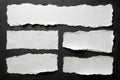 Set of Torn White Paper Sheets with Rough Edges on Black Background Royalty Free Stock Photo