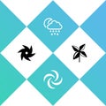 Set Tornado, , Cloud with snow, rain, moon and Pinwheel icon. Vector Royalty Free Stock Photo