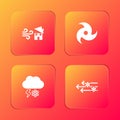 Set Tornado swirl, , Cloud with snow and lightning and Wind icon. Vector