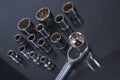 Set of torque wrenches or car repair. Professional tools. Torque wrench, tool with reversible ratchets. Hand tool for tightening Royalty Free Stock Photo