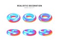 Set torus. Donut Realistic geometric shapes with holographic color gradient. Hologram decorative design elements