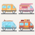 Set of tour buses for tourism, ice cream, traveling or surfing