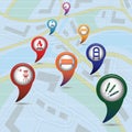 Set of tourism services map pointers on map Royalty Free Stock Photo