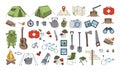 Set of tourism, travel, hiking icons. Line filled colored travel icons isolated on white background, set hiking icons Royalty Free Stock Photo