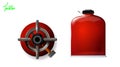 Set Tourist red gas bottles for Mobile kitchen. Portable 3d realistic mockup. With burner and without. Isolation on white
