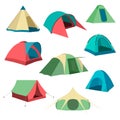 Set of tourist tents. Collection of camping tent icons. Vector illustration