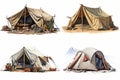 set of tourist tents isolated on white background
