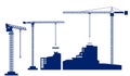 Set tower crane builds a house. Dark blue silhouettes of buildin Royalty Free Stock Photo