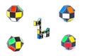 Set of toy colorful snake puzzles in shape of balls and dog on white background. Full size