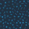 Set Toy plane, Music synthesizer, Paint brush and Drum with drum sticks on seamless pattern. Vector