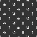 Set Toy railway, Shovel toy, Submarine and Baby stroller on seamless pattern. Vector