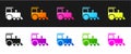 Set Toy train icon isolated on black and white background. Vector Royalty Free Stock Photo