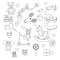 A set of toys for children. Elements for kindergarten, school in doodle style.Vector illustration Royalty Free Stock Photo