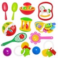 Set of toys colorful baby rattle isolated Royalty Free Stock Photo