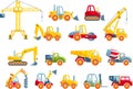 Set of toys heavy construction machines in a flat