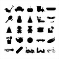 Set of 25 toys silhouettes. Flat vector illustration Royalty Free Stock Photo