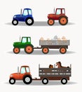 Set of tractors with trailers carrying animals Royalty Free Stock Photo