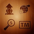 Set Trademark, Growth chart and progress in people crowd, Magnifying glass and dollar and Earth globe with dollar on