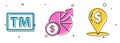 Set Trademark, Money and diagram graph and Cash location pin icon. Vector