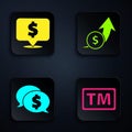 Set Trademark, Speech bubble with dollar, Speech bubble with dollar and Financial growth and coin. Black square button