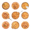 Set of traditional apple pies on white background, top view Royalty Free Stock Photo