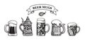 Set of traditional beer mugs. Vector illustration. Royalty Free Stock Photo