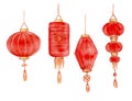Set of traditional Chinese lanterns of different shapes isolated on white background. Royalty Free Stock Photo