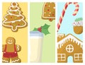 Traditional christmas food cards desserts holiday decoration xmas sweet celebration meal vector illustration.