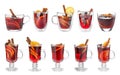 Set of traditional Christmas mulled wine in different glasses Royalty Free Stock Photo