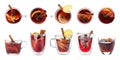 Set of traditional Christmas mulled wine in glasses Royalty Free Stock Photo