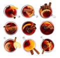 Set of traditional Christmas mulled wine in glasses on white background Royalty Free Stock Photo