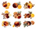 Set of traditional Christmas mulled wine in glasses on white background Royalty Free Stock Photo