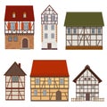 Set of traditional facades of a half-timbered medieval houses on