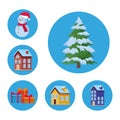 Set of traditional houses and christmas related icons