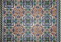 Set of traditional Islamic (Moorish) ceramic tiles, Plaza de Espana in Seville, Andalusia, Spain