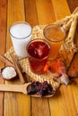 Set of mexican fresh water also called `aguas frescas`