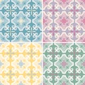 Set of traditional ornate portuguese and brazilian tiles azulejos. Vector illustration. 4 color variations