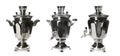 Set with traditional Russian samovars on white background. Banner design Royalty Free Stock Photo