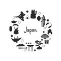 Vector set of hand-drawn traditional japanese symbols silhouettes