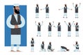Set of traditionally clothed muslim character poses and emotions