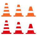 Set of traffic cones isolated on white background. Cartoon style. Vector illustration for any design Royalty Free Stock Photo