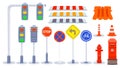 Set of traffic element, Element of city/park/road, traffic light, plastic barriers, traffic cones, traffic sign, road sign, post