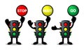 Set of traffic light cartoon character with semaphore signal. illustration vector