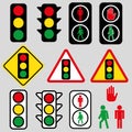 Set of traffic lights. Flat signal icons. Semaphore design. Vector