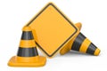 Set of traffic road cones and sign for under construction road work on white Royalty Free Stock Photo