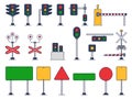 Set of Traffic Vector Cartoon Illustration. Railway and road Traffic Light. Semaphore. Cartoon