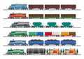 Set of train cargo wagons, cisterns, tanks, cars Royalty Free Stock Photo